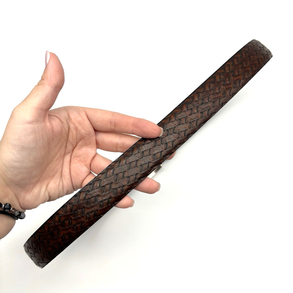 1970s Harris Prestige Brown Basketweave Leather Dress Belt 36 Handcrafted in USA - Picture 8 of 13